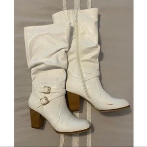**WORN ONCE** White Mid-Knee High Boots